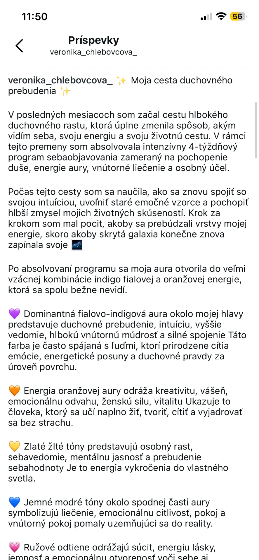Text verejného príspevku klientky Veroniky